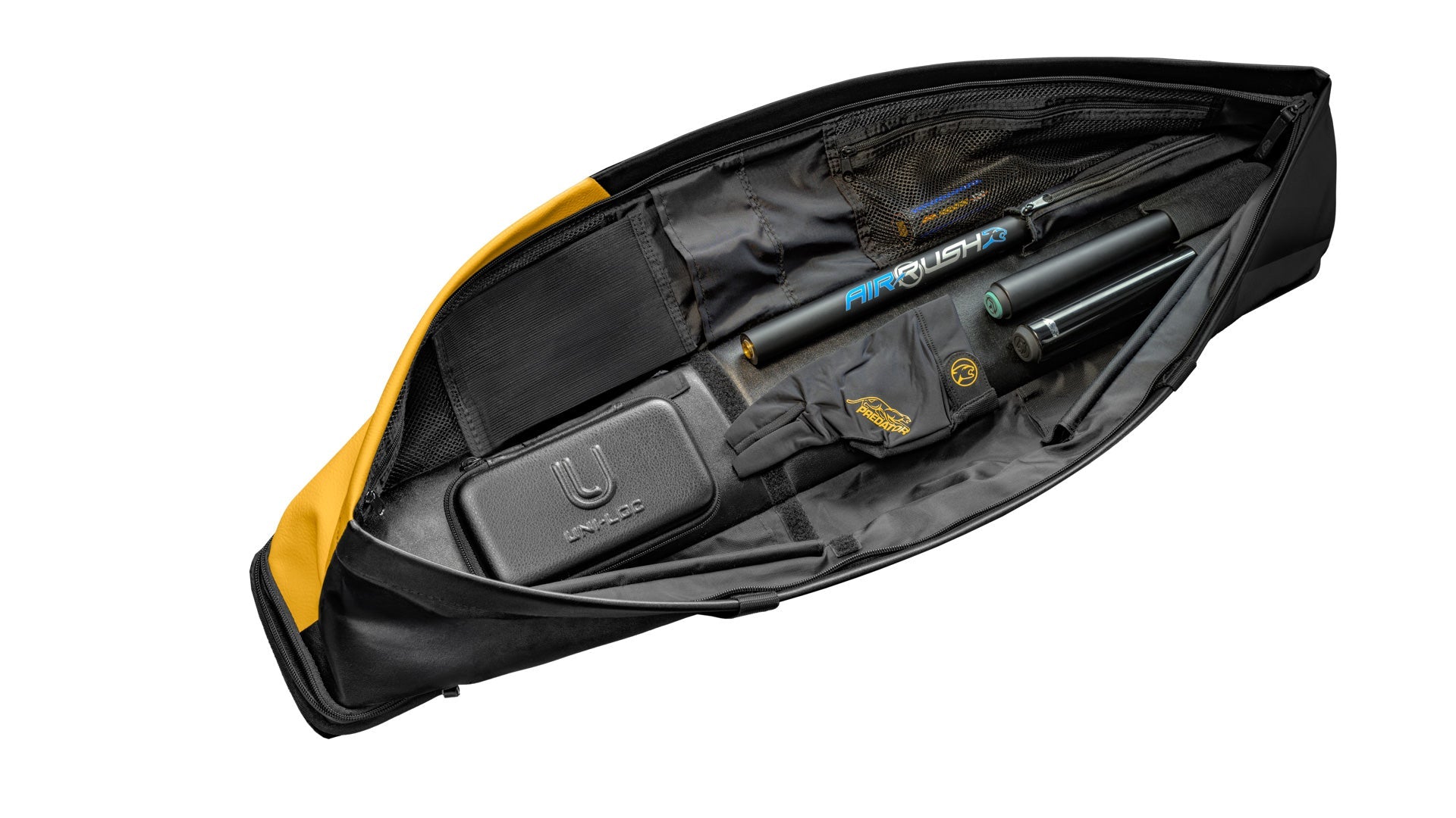 Predator Black and Yellow Hard Urbain Pool Cue Case - 2 Butts x 4 Shafts